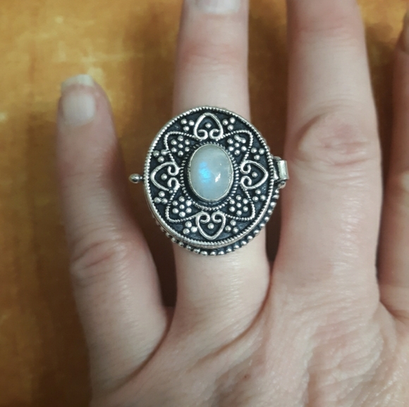 New Rainbow Moonstone 925 Silver Poison Ring. - Picture 3 of 6